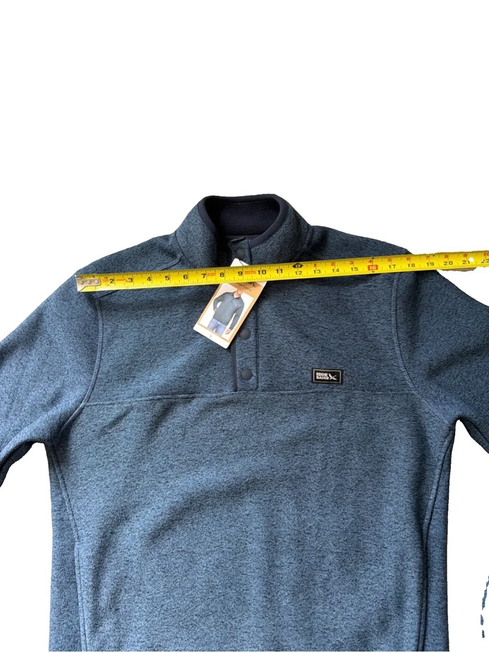 Eddie Bauer Men's Size S Heathered Blue Quarter-Snap Sweater Fleece Pullover.
